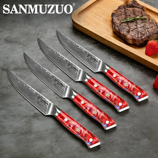 SANMUZUO Damascus Steel 4-Piece Steak Knife Set Ultra Sharp