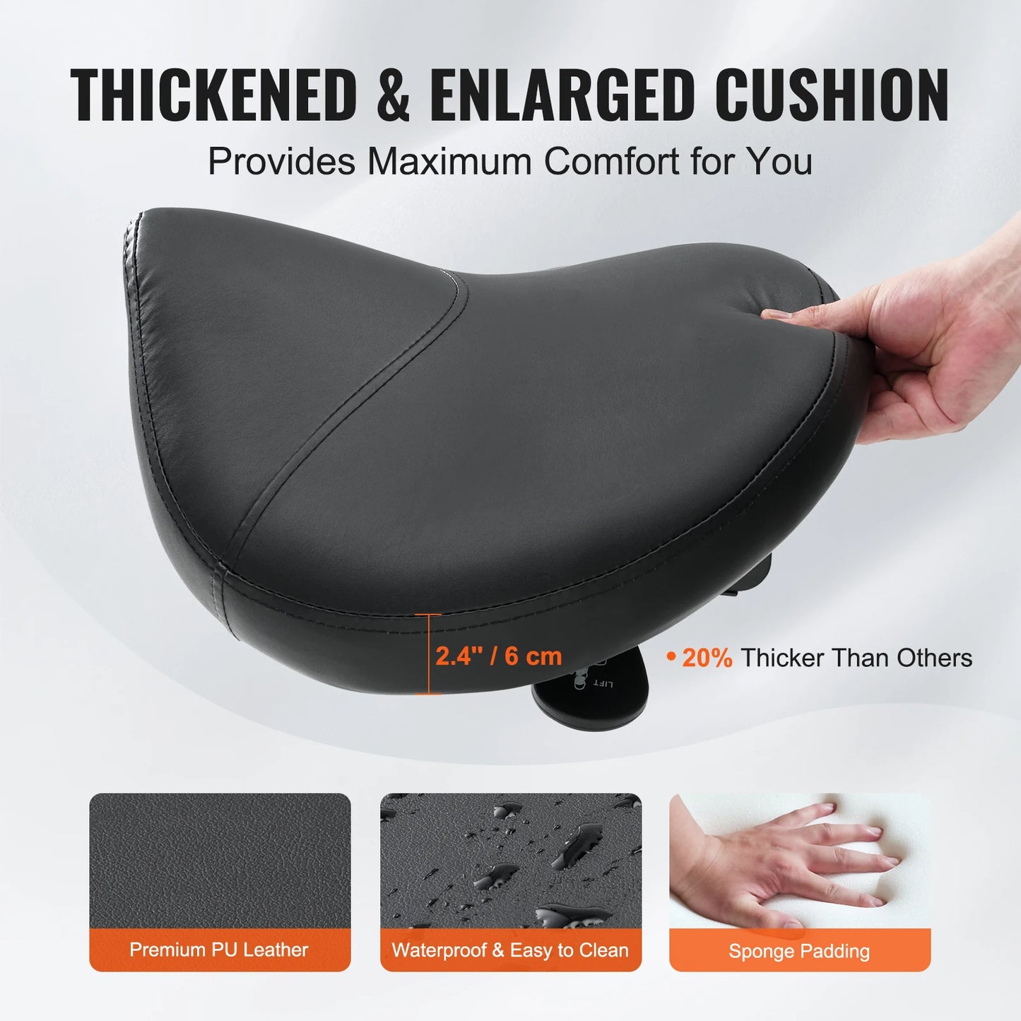 SuceBuy ergonomic saddle stool in black PU leather with round seat.