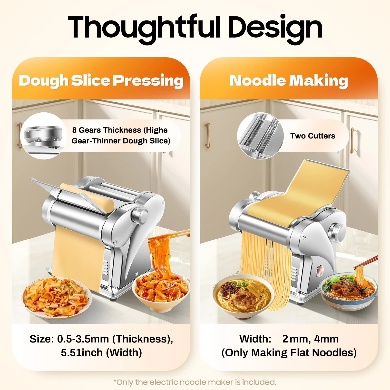 Electric Noodle Maker 135W Stainless Steel With 8-Speed Thickness Control by S And B Enterprise