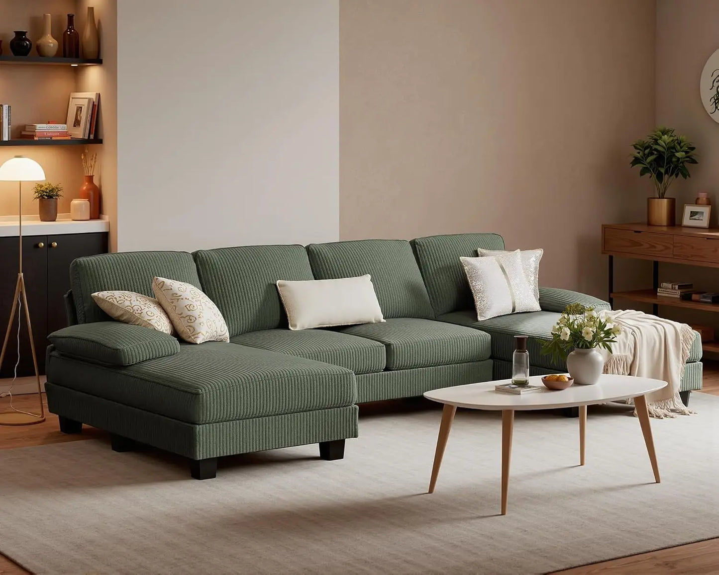 Convertible Sectional Sofa U Shaped Modern Fabric Sleeper