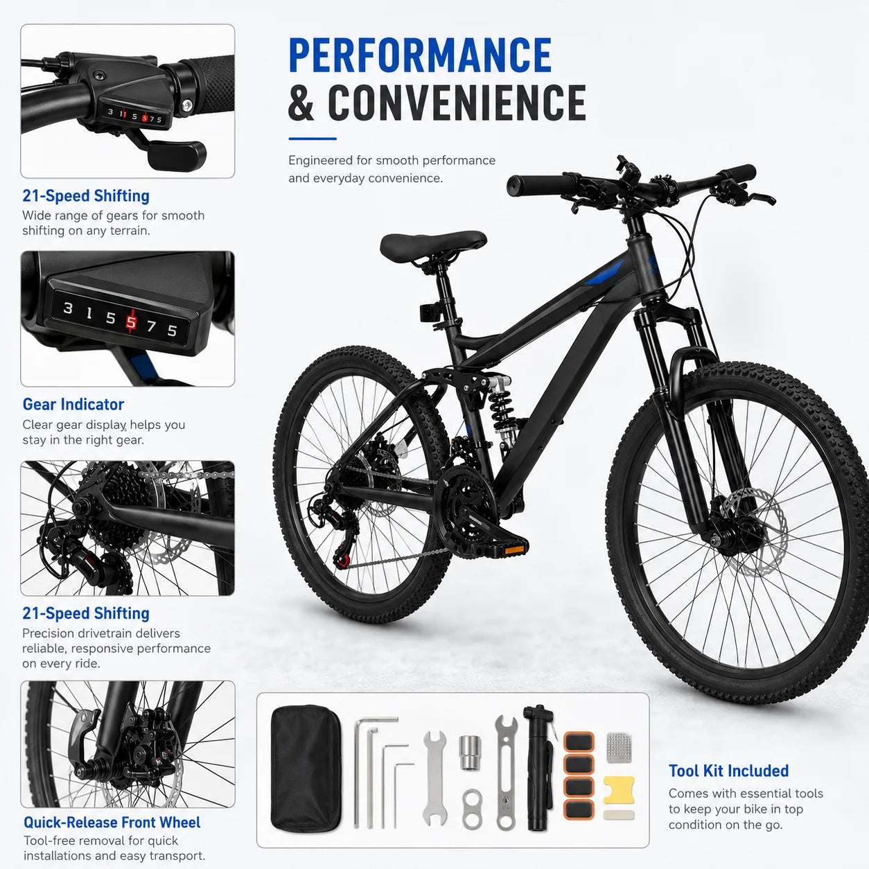 Unisex Full Suspension Mountain Bike 21-Speed With Disc Brakes