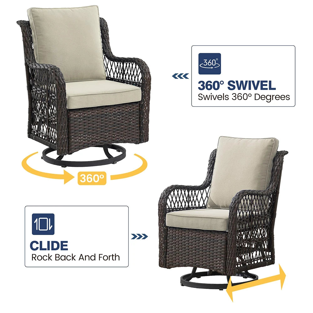 HiMISS 3-Piece Wicker Swivel Rocking Patio Set With Glass Table
