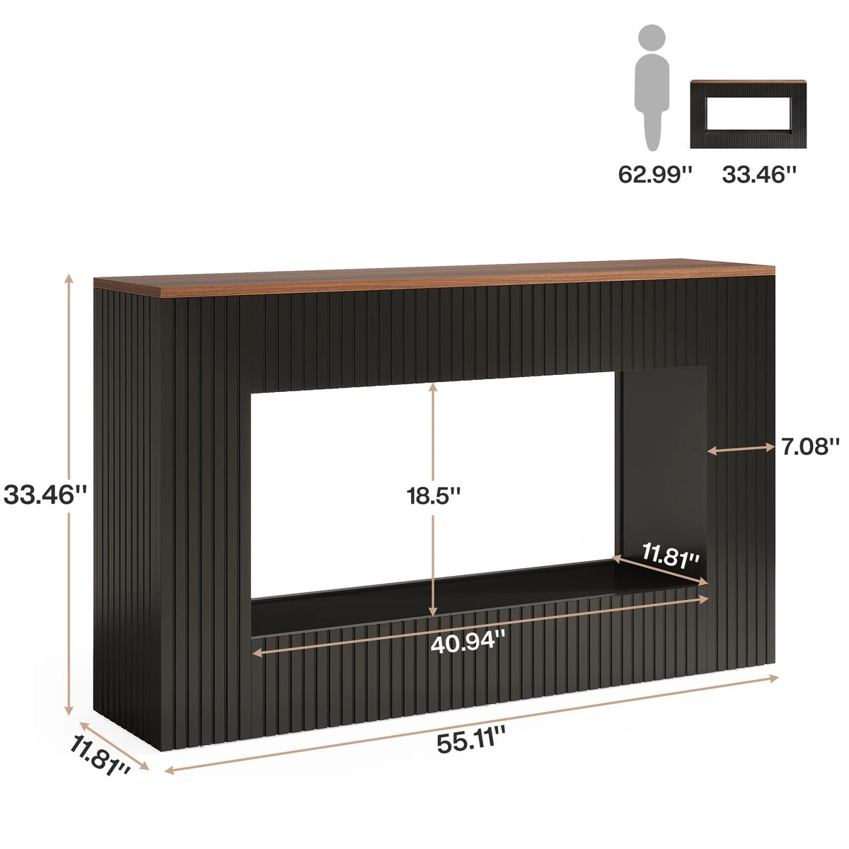 Tribesigns console table, 55-inch wood entryway table with storage, black ribbed frame with brown wood top