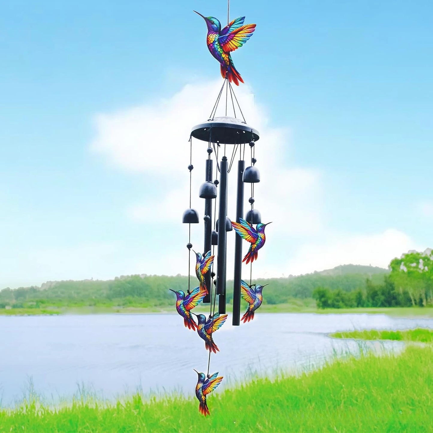 Lucky Wind Chime Garden Decor With Gradient Bird Ornament by S And B Enterprise