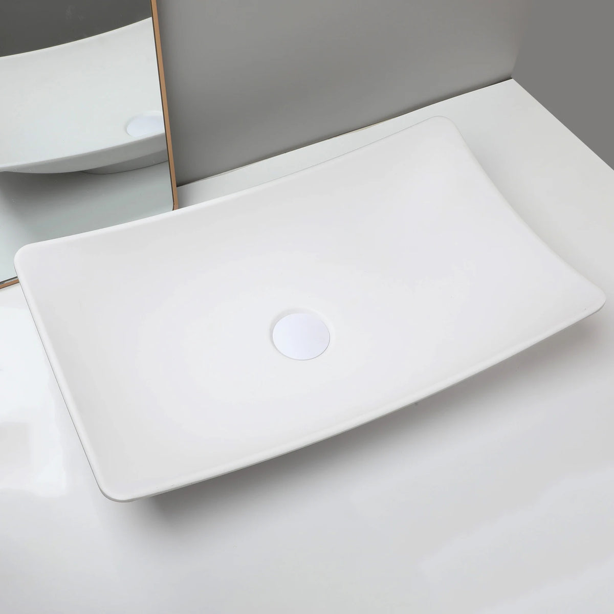 ZAPPO bathroom vessel sink by S And B Enterprise; white stone-resin round above-counter basin