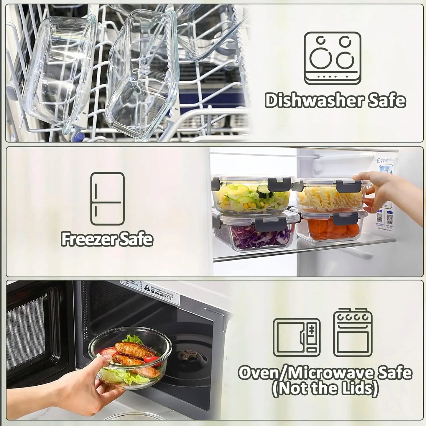 Glass Food Storage Set With Snap Lids Airtight Microwave Safe