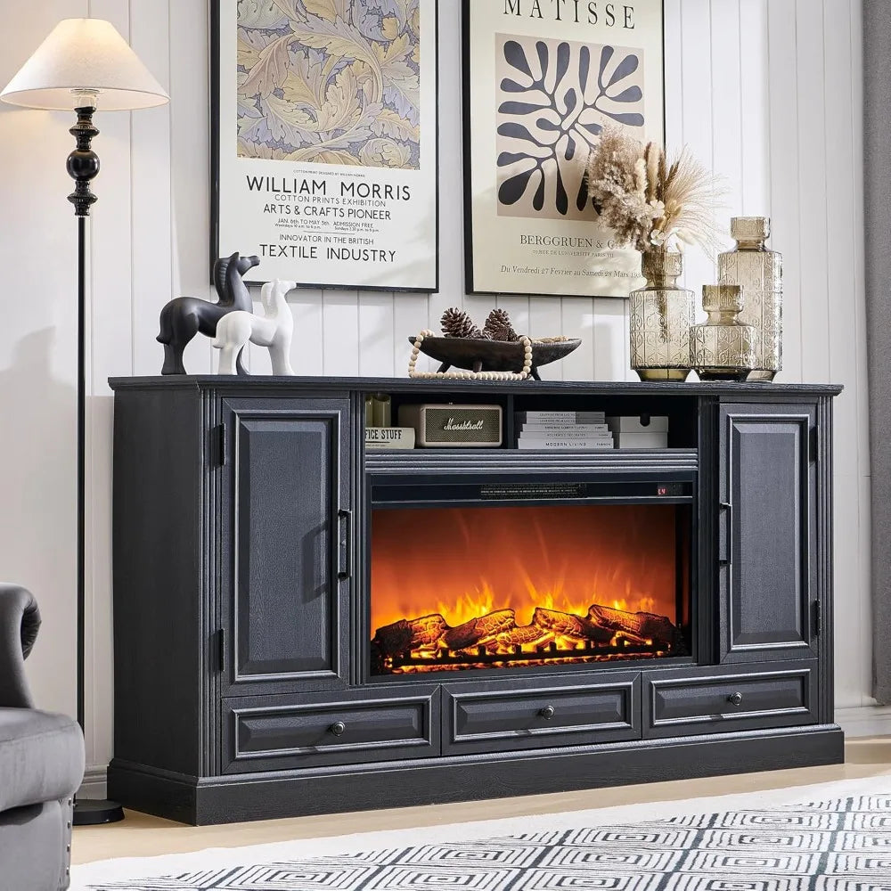 Farmhouse Fireplace TV Stand With Electric Fireplace Media Console