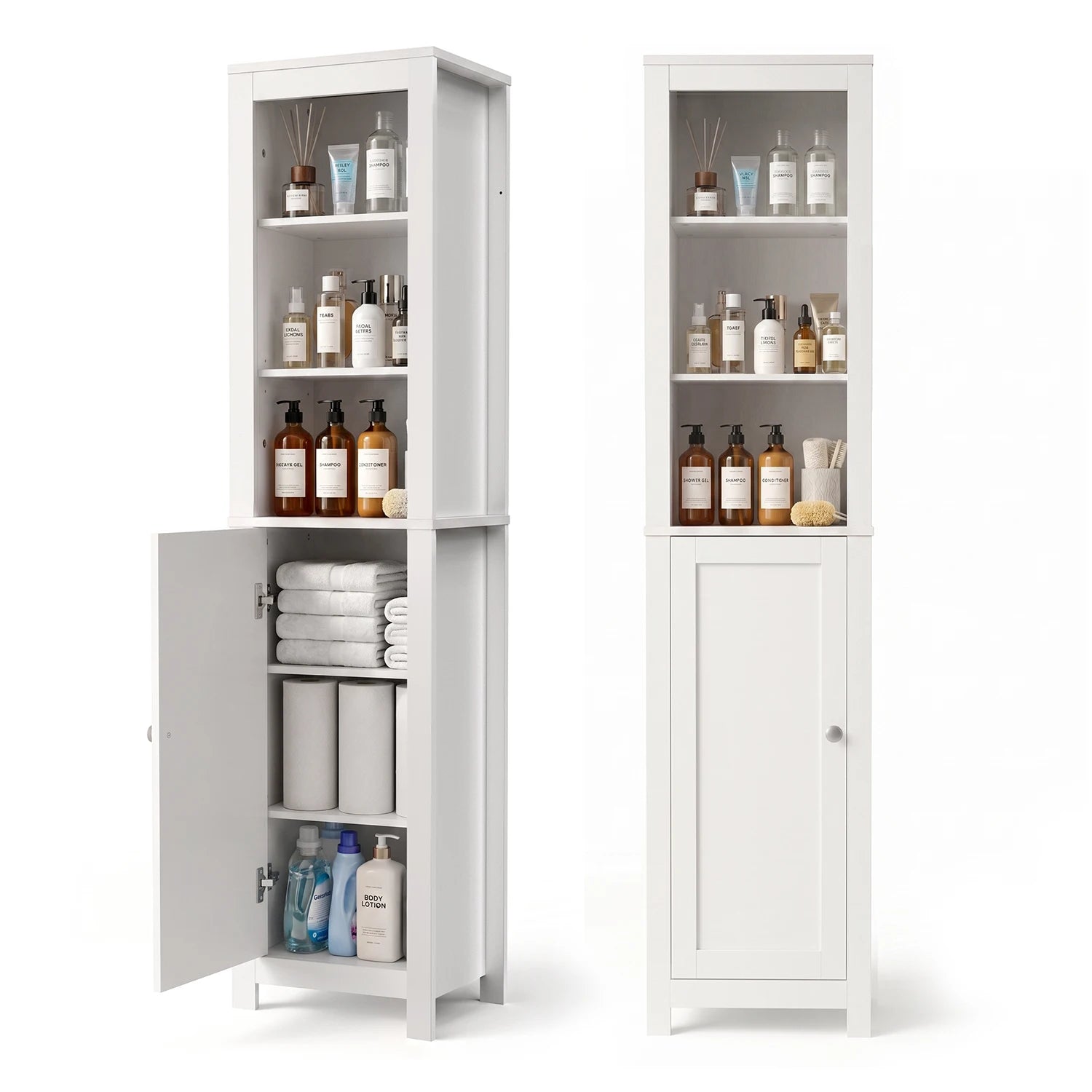 TinyNest Bathroom Storage Cabinet, 66.1 inch Tall Wood Floor Narrow Cabinet with Adjustable Shelves & Doors & Anti-Tip Design, Freestanding Toilet Closet Organizer for Bedroom, Living Room, Entryway, Kitchen by S And B Enterprise