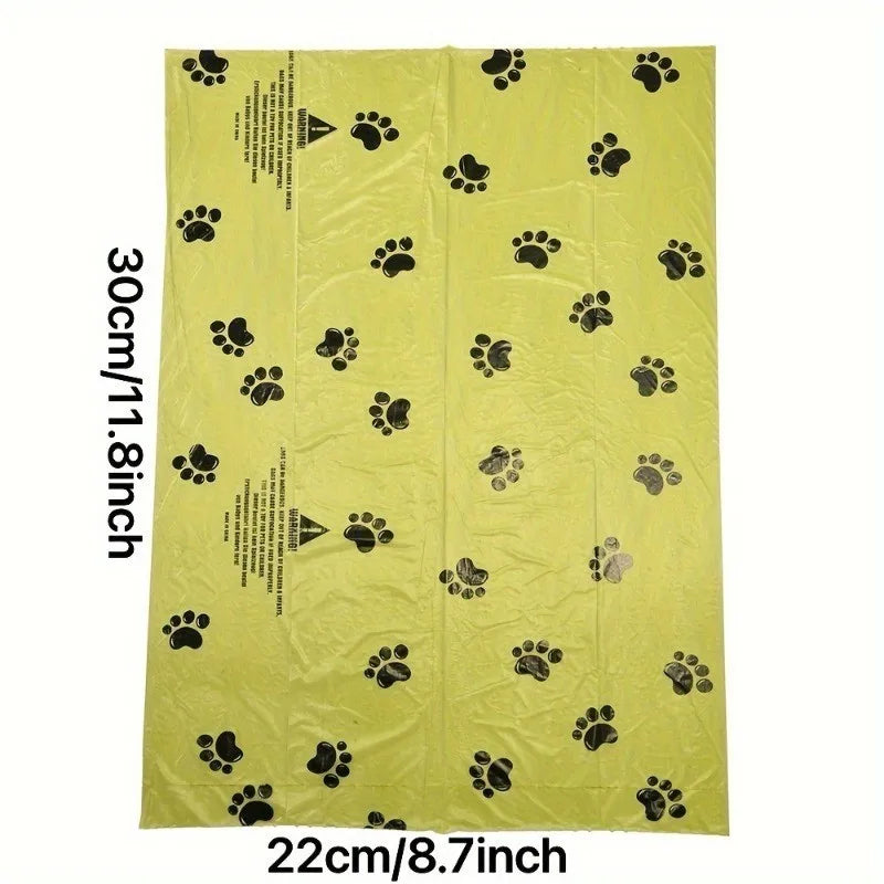 10Pcs Extra Thick Dog Poop Bags, 22x30 cm, yellow with black paw print pattern, leak-proof