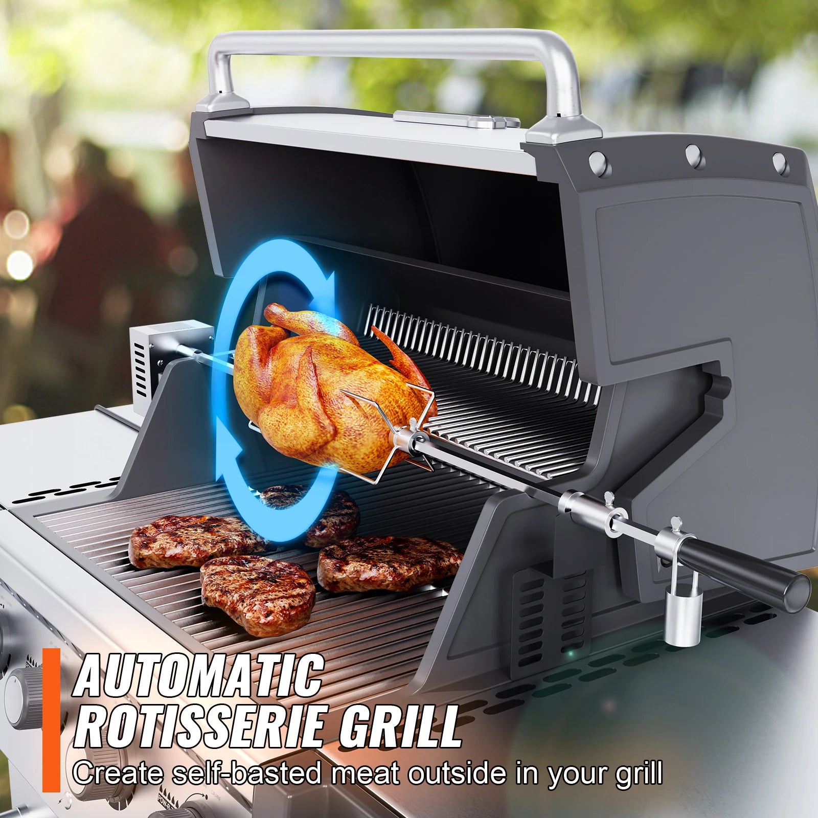 SucceBuy 39-56inch Universal Grill Rotisserie Kit for Grills Electric BBQ Grill w/Motor Stainless Steel Automatic Grilling Kit by S And B Enterprise