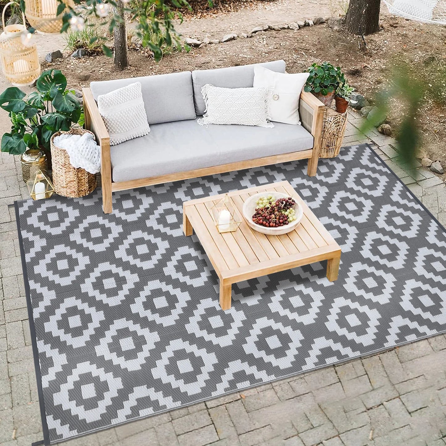 StudysetCN Outdoor Geometric Plastic Straw Rug Waterproof Patio Mat
