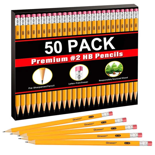 50 Pack Pre-Sharpened HB Pencils With Erasers For Office