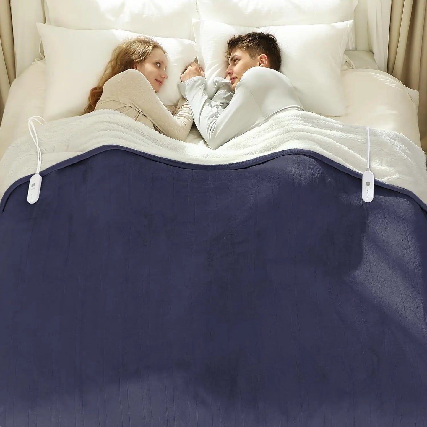 Electric Heated Blanket With Dual Control Auto Off Overheat Protection