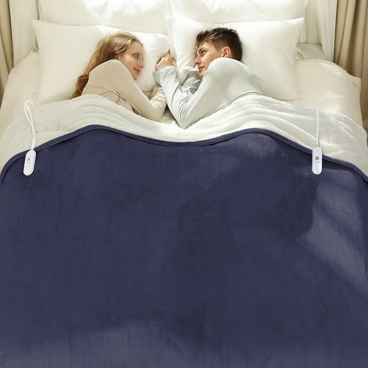 Electric Heated Blanket With Dual Control Auto Off Overheat Protection
