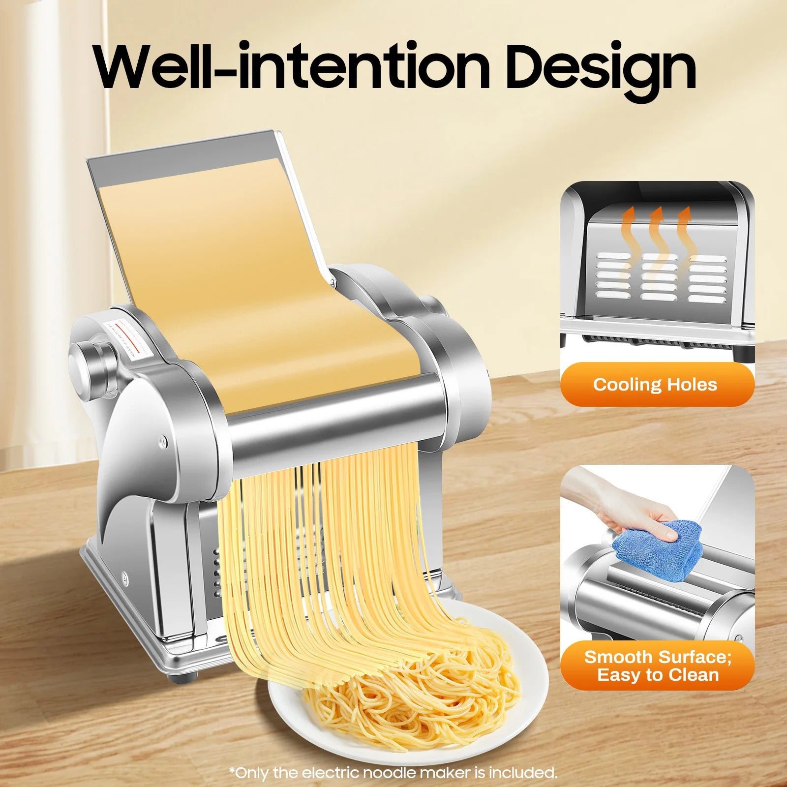 Electric Noodle Maker 135W Stainless Steel With 8-Speed Thickness Control by S And B Enterprise