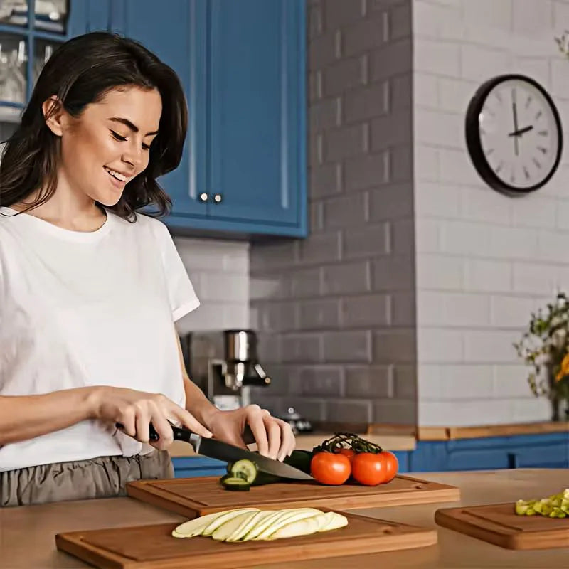 Bamboo Cutting Boards 3-Piece Set (S/M/L) with Juice Grooves & Non-Slip Handles, Durable Chopping Boards & Serving Trays by S And B Enterprise