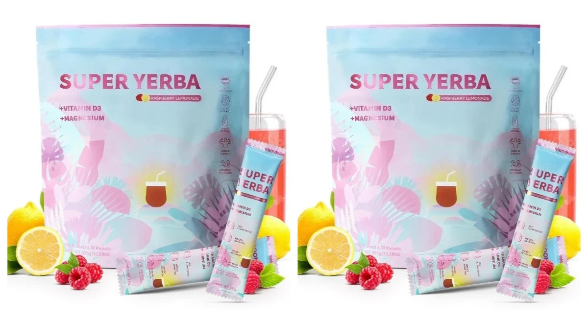Yerba Instant Powder 30 Packets Contain Raspberry Lemonade Flavor Vitamin D3 Prebiotics Support Gut Clean and Provide Energy by S And B Enterprise
