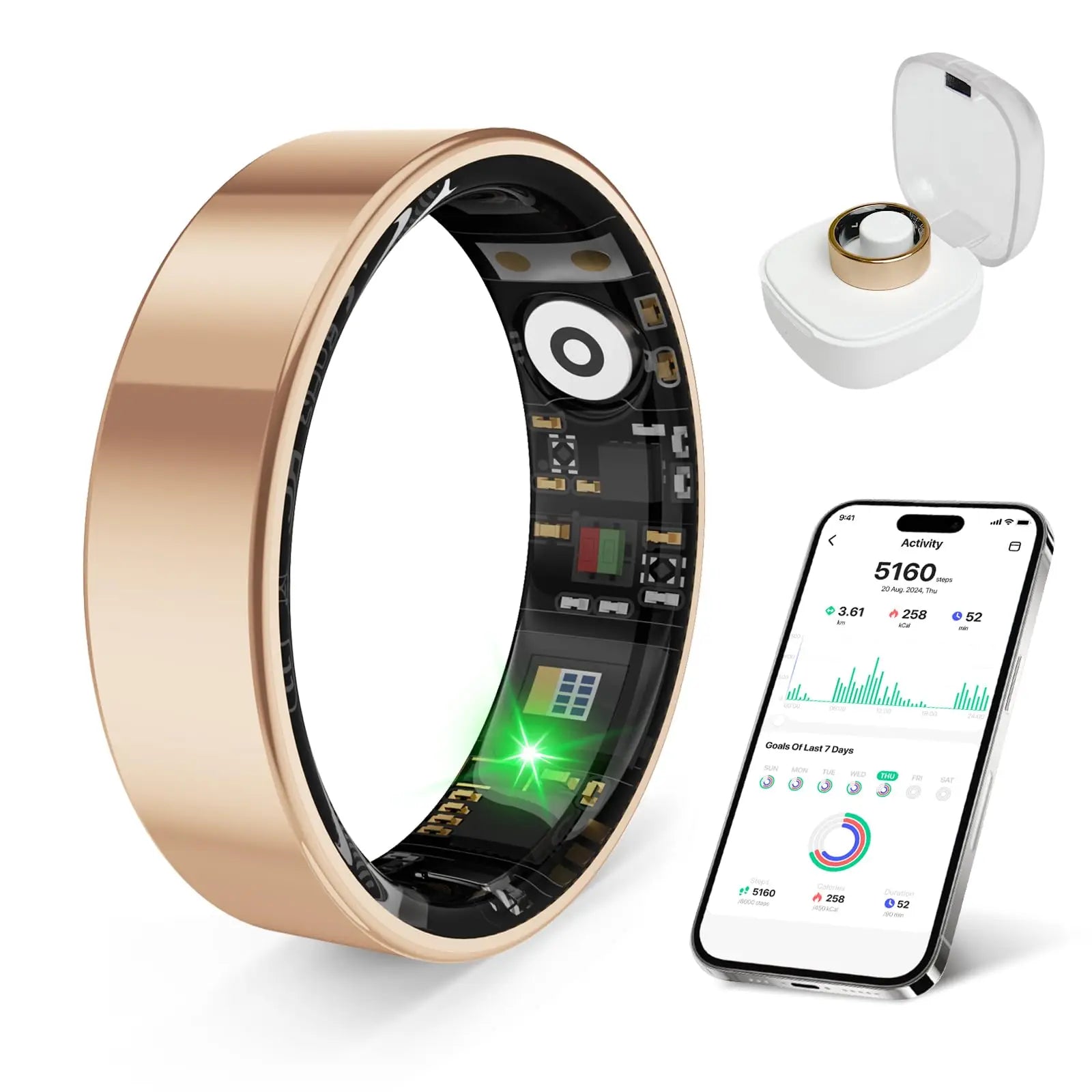 Smart Ring Health Tracker iOS Android IP68 Waterproof No Subscription by S And B Enterprise