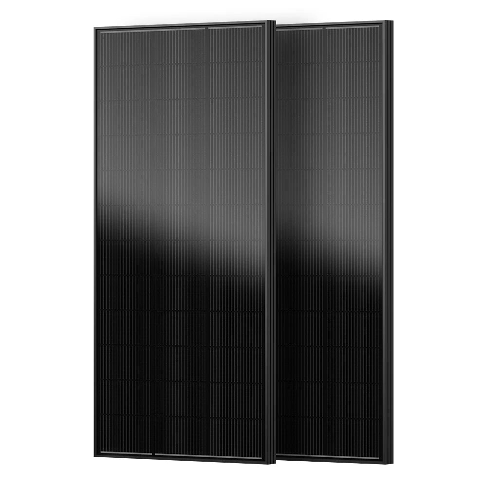 RVPOZWER rigid solar panels by S And B Enterprise, two black panels with 18BB N-Type mono cells.
