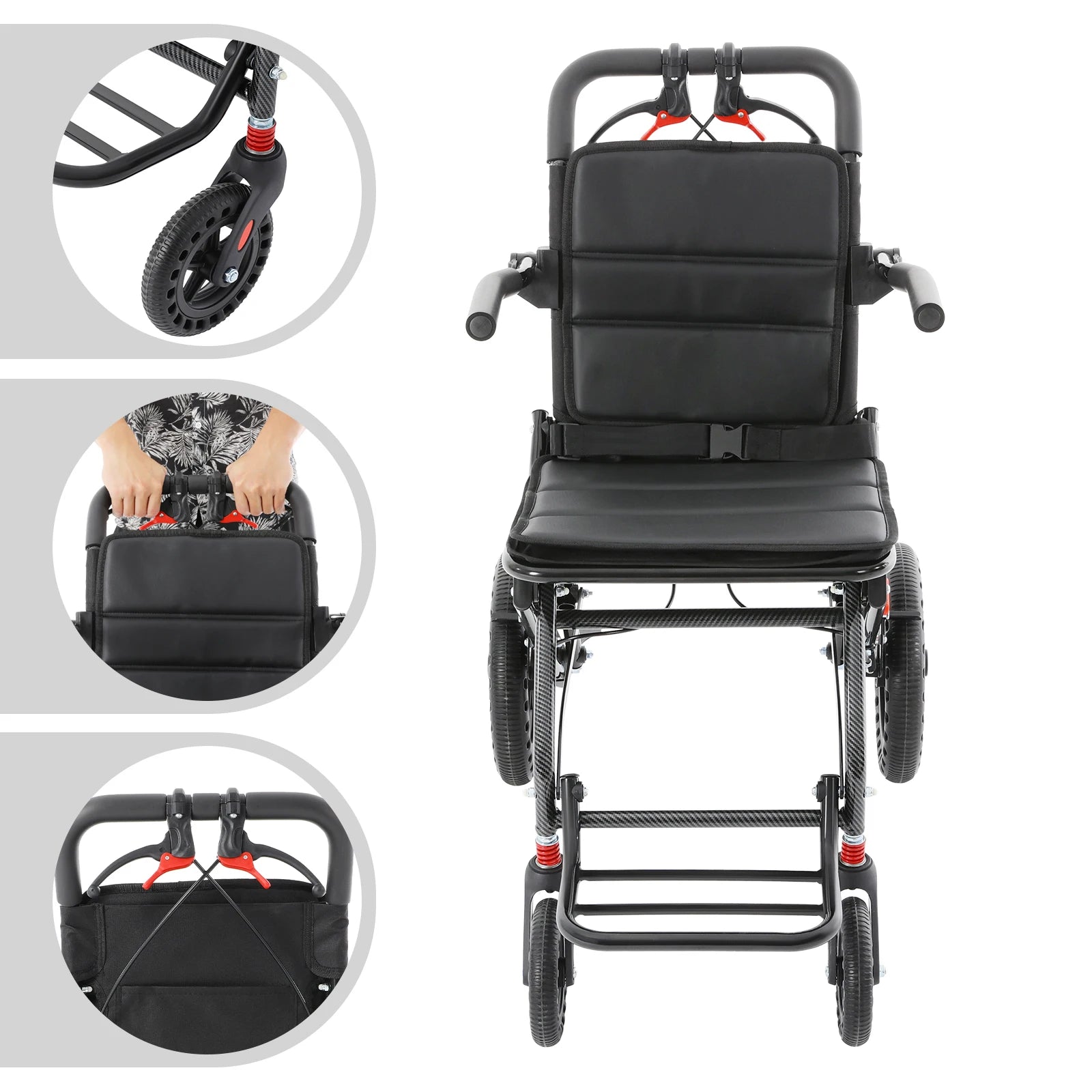 Honeycomb Tires Foldable Transport Wheelchair Portable Traveling Wheelchair Transit Wheelchairs with Storage Bag for Homes by S And B Enterprise