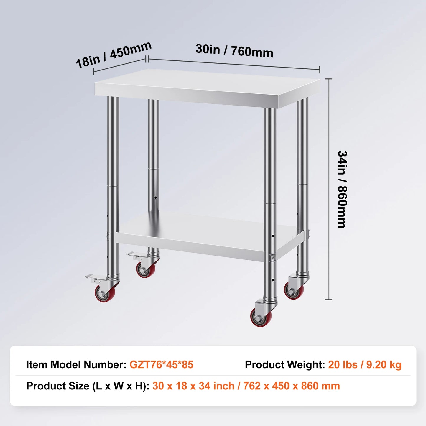 SucceBuy Stainless Steel Commercial Kitchen Work Table With Caster Wheels