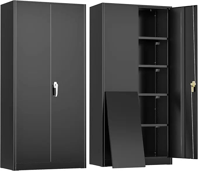 Metal Storage Cabinet With Locking Doors And Adjustable Shelves
