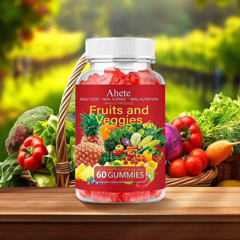 AHETE Fruits & Veggies Gummies - 15 Fruits & 14 Greens, 1200mg Total Produce Blend Per Serving, With Multiple Vitamins, Daily Fr by S And B Enterprise