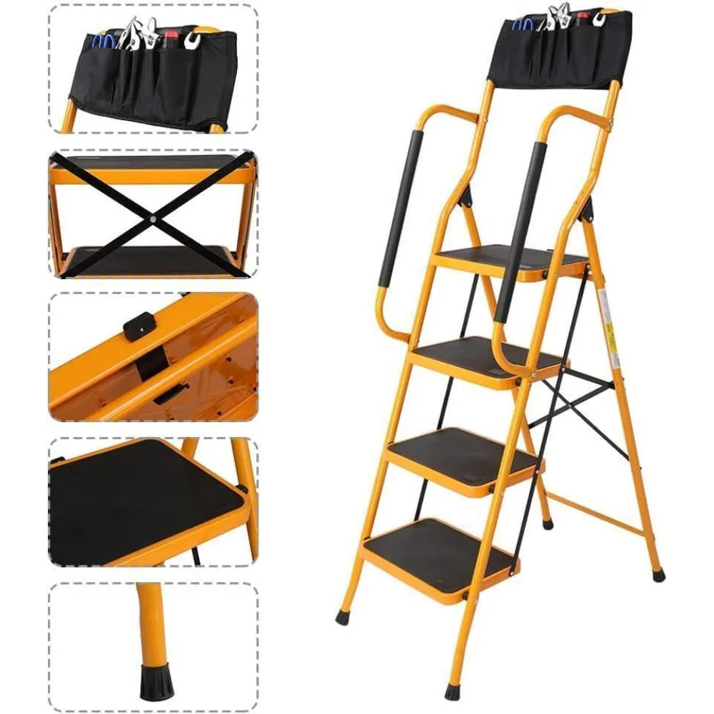 Folding Step Ladder With Handrails, 330lb Capacity