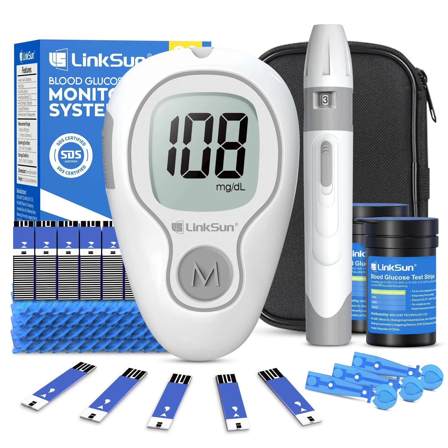 Linksun G-425-3 Blood Glucose Meter Glucometer Complete Kit