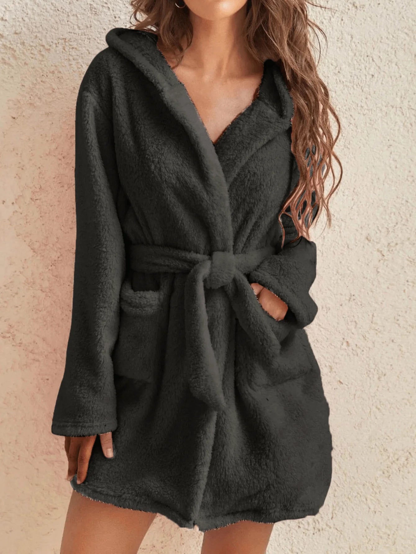Women's Hooded Fleece Robe With Belt For Cozy Winter Home by S And B Enterprise