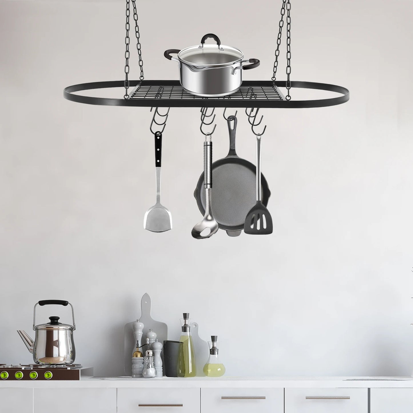 Iron Kitchen Wall Mounted Pot And Pan Rack With Hooks by S And B Enterprise