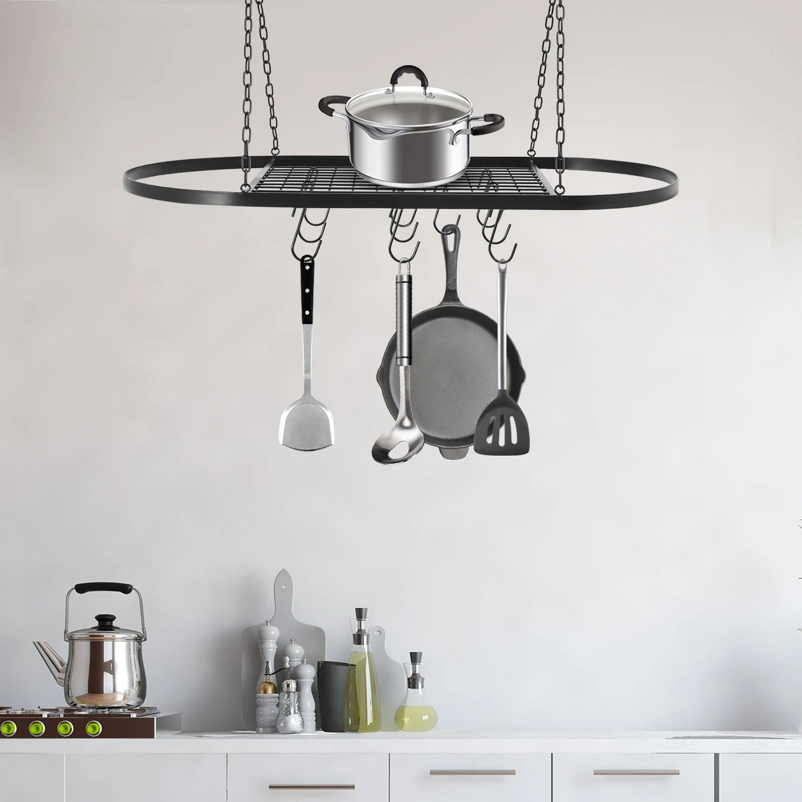 Iron Kitchen Wall Mounted Pot And Pan Rack With Hooks by S And B Enterprise
