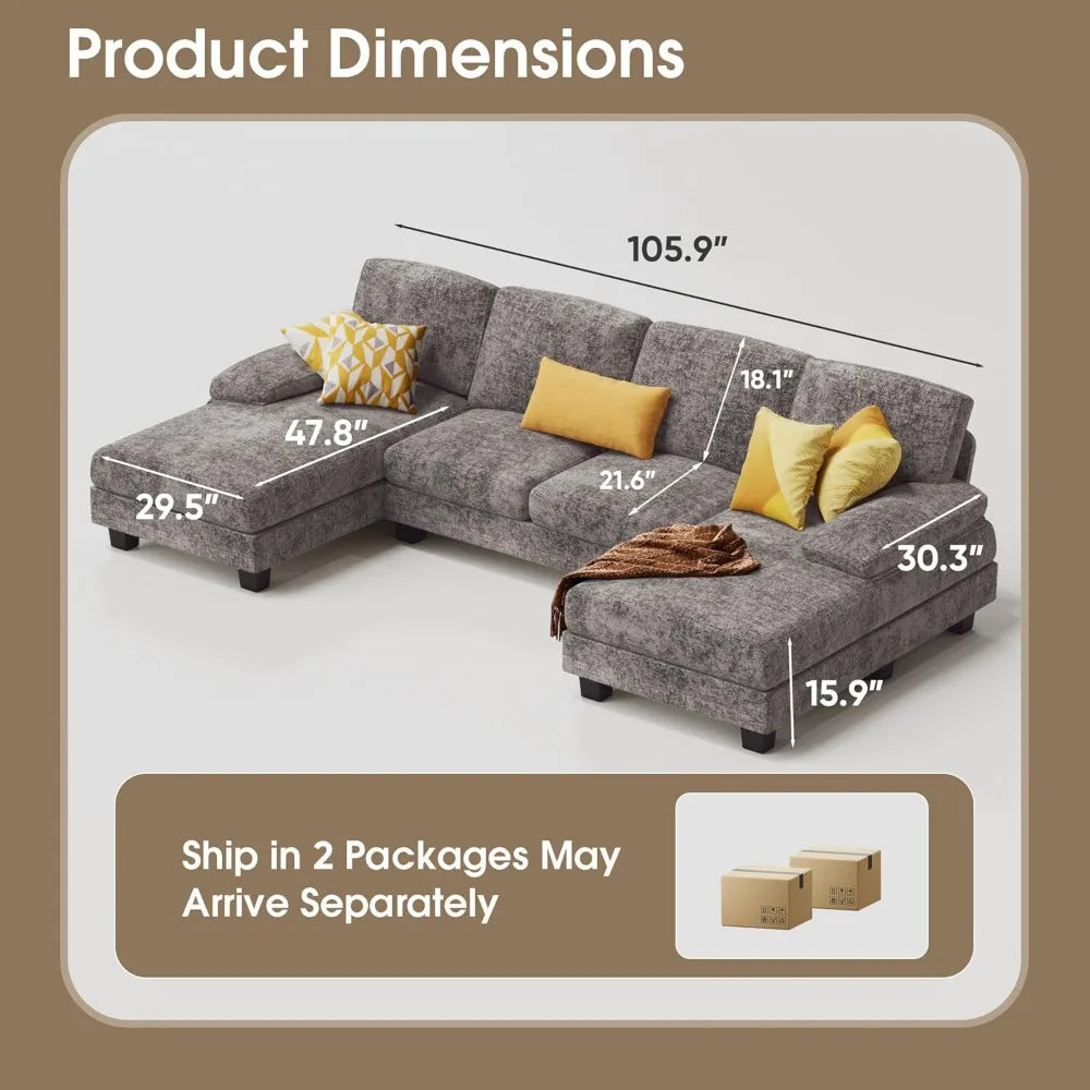 U Shaped Sectional Sofa With Double Chaise Living Room Couch