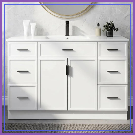 48" Bathroom Vanity with Sink, Farmhouse Cabinet, 2 Soft Close Doors & 6 Drawers, White by S And B Enterprise