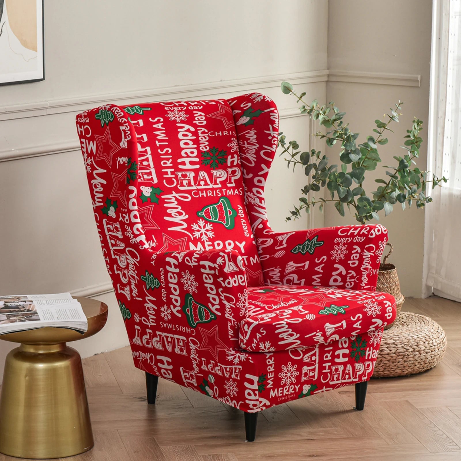 Printed Wing Chair Cover Wingback Stretch Spandex Armchair Covers Nordic Removable Relax Sofa Slipcovers With Seat Cushion Cover by S And B Enterprise