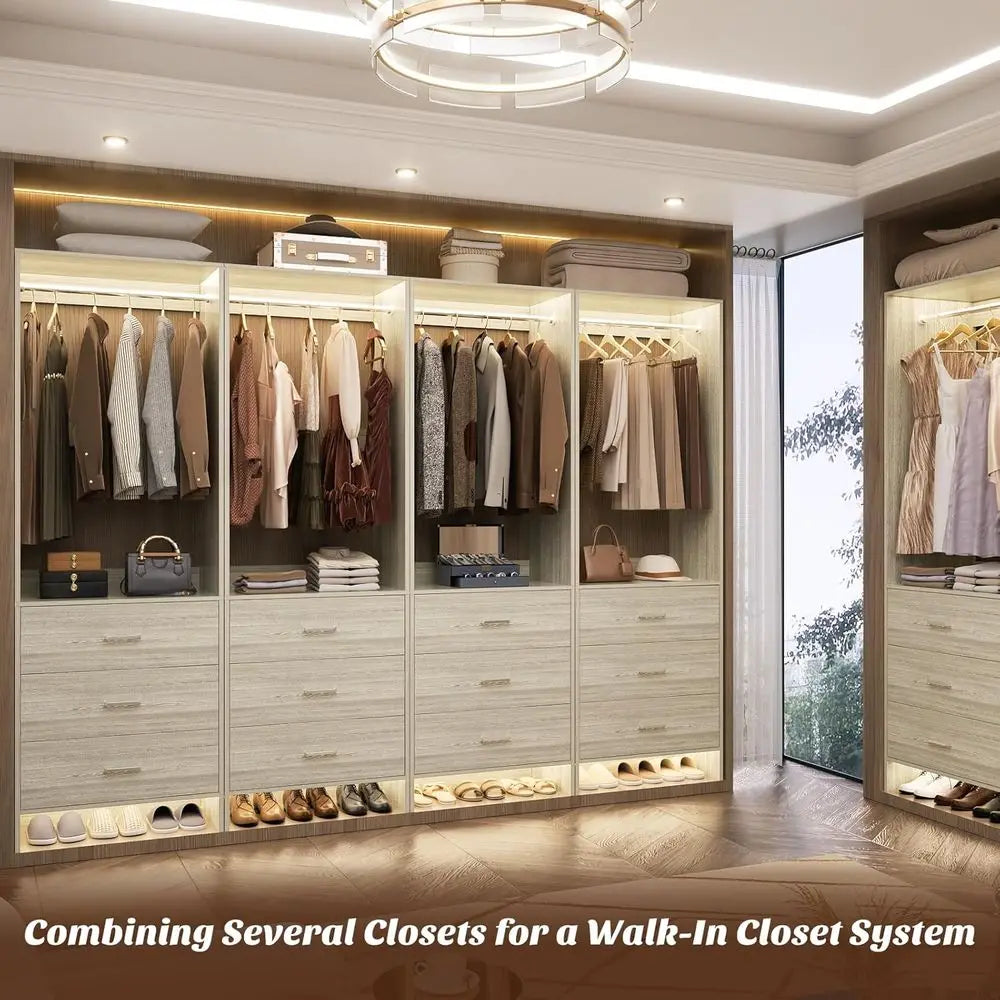 Wood Closet Organizer System With 3 Drawers And Hanging Rods