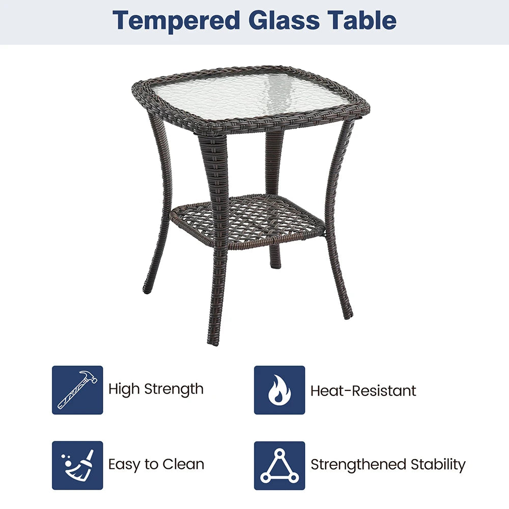 HiMISS 3-Piece Wicker Swivel Rocking Patio Set With Glass Table