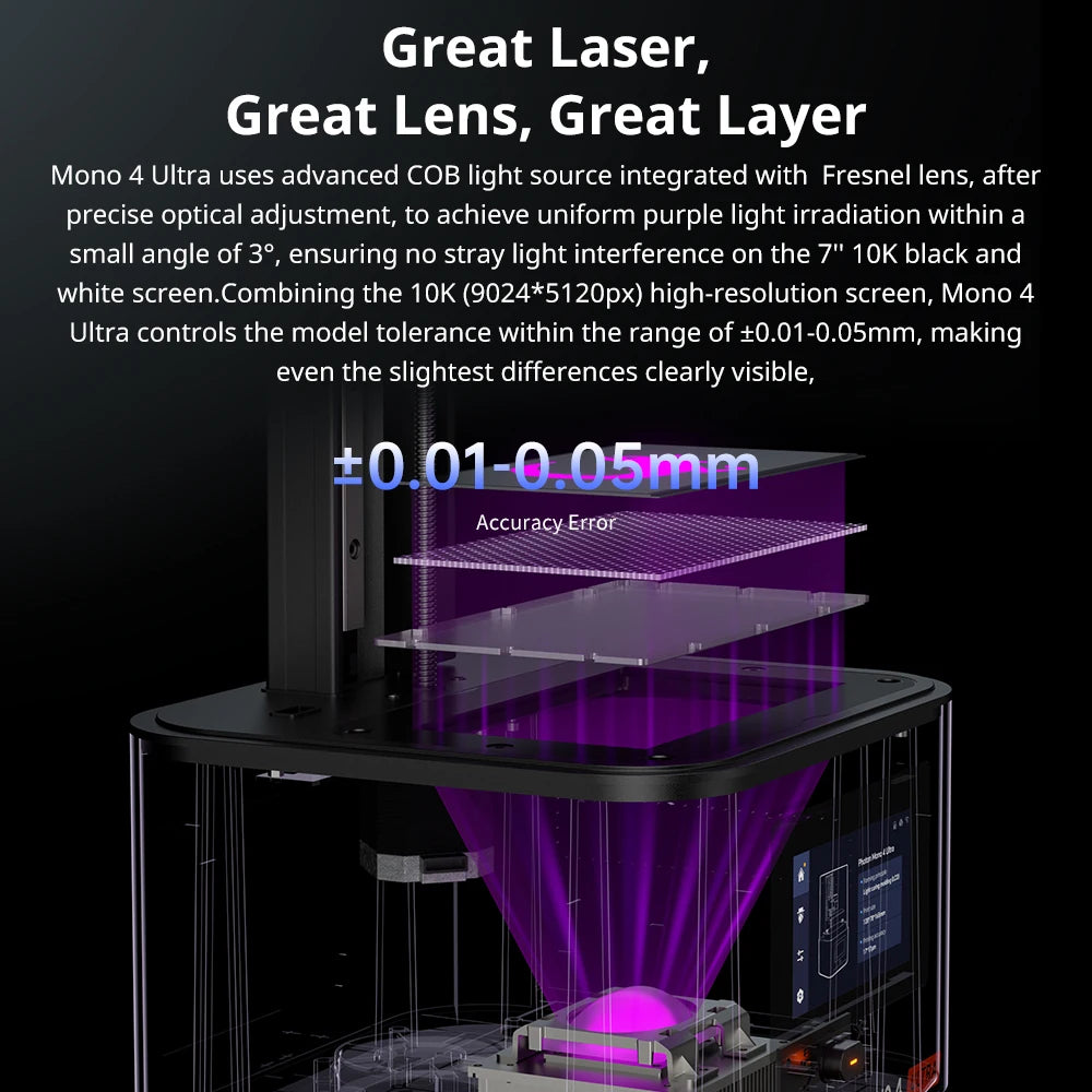 ANYCUBIC Photon Mono 4 Ultra 7-inch LCD 10K 3D printer, black with purple lighting