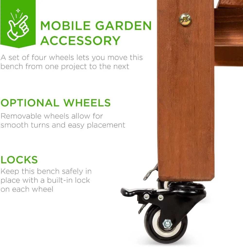 Mobile Potting Bench With Sliding Tabletop And 4 Locking Wheels Storage Shelves