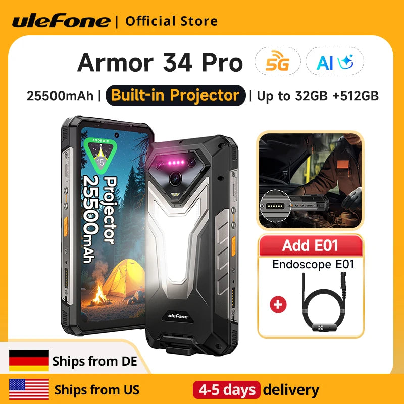 ULEFONE Armor 34 Pro Rugged Phone With Built In Projector