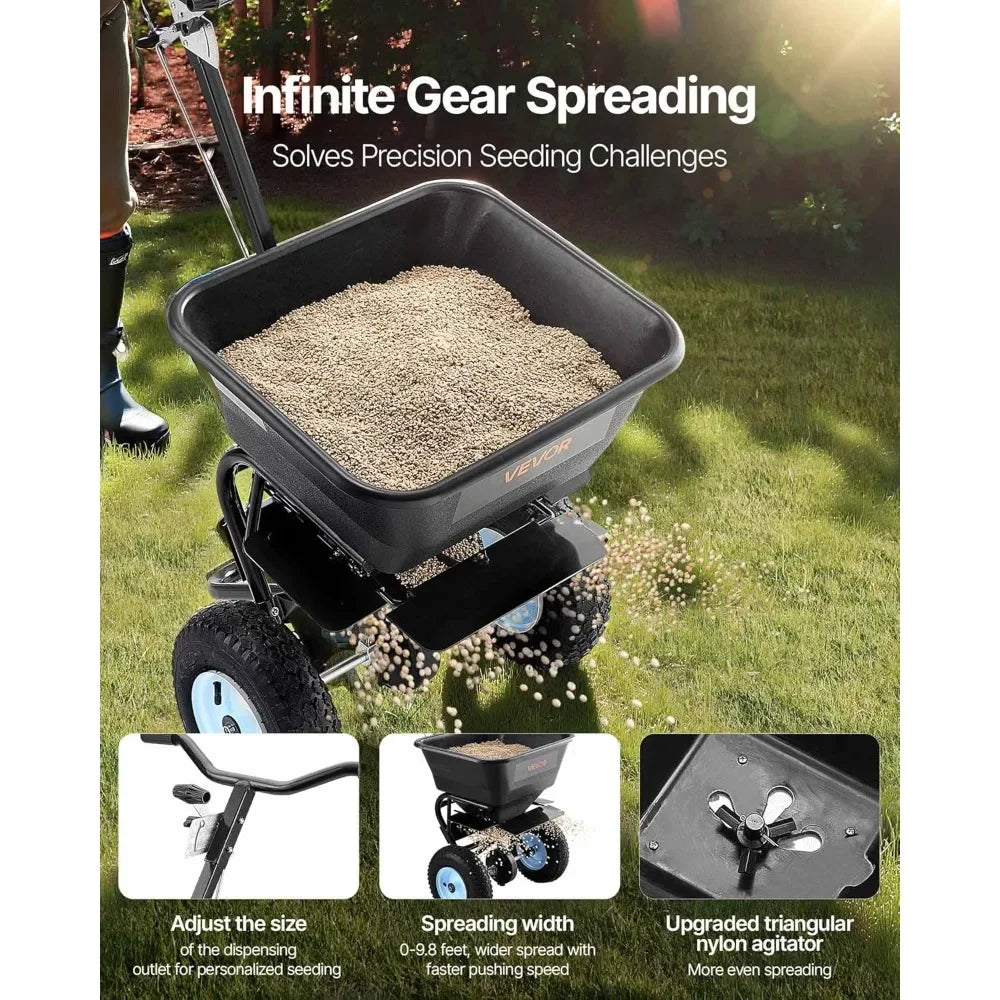 Walk-Behind Broadcast Spreader 100-Pound Capacity With All-Terrain Tires