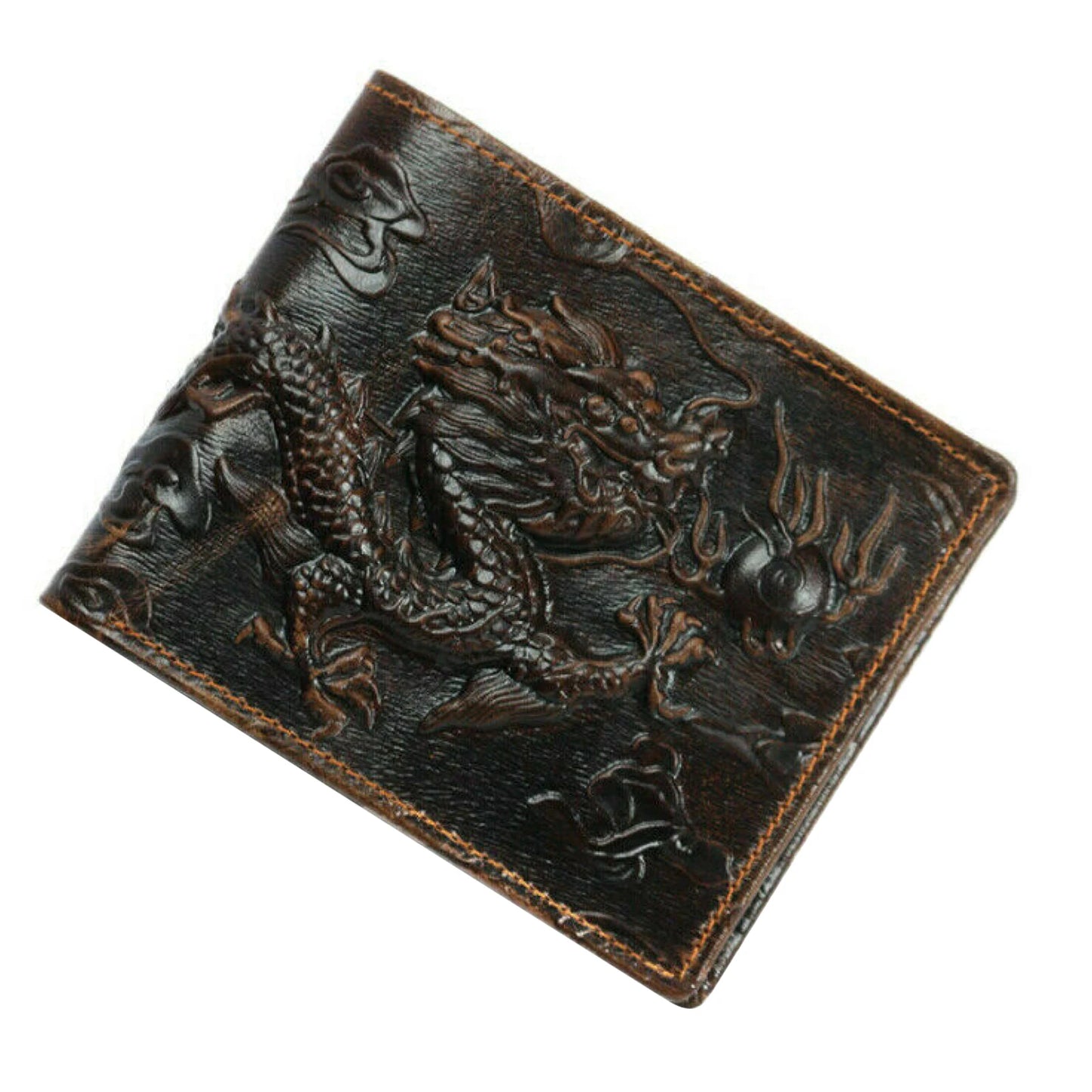 Cowhide Short Wallet 3D Dragon Embossed Genuine Leather Men