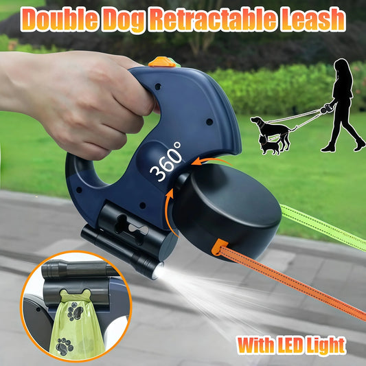 NONECN Auto Retractable Double-Ended Dog Leash With LED Flashlight