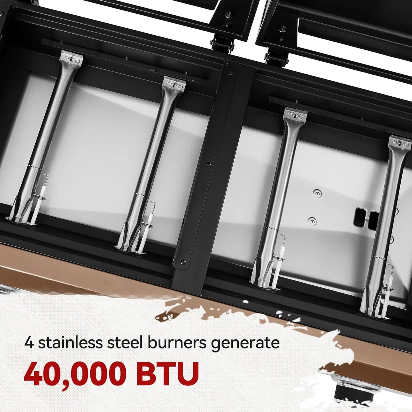 GD4002TPY portable tabletop grill and griddle with hood, stainless steel, four burners
