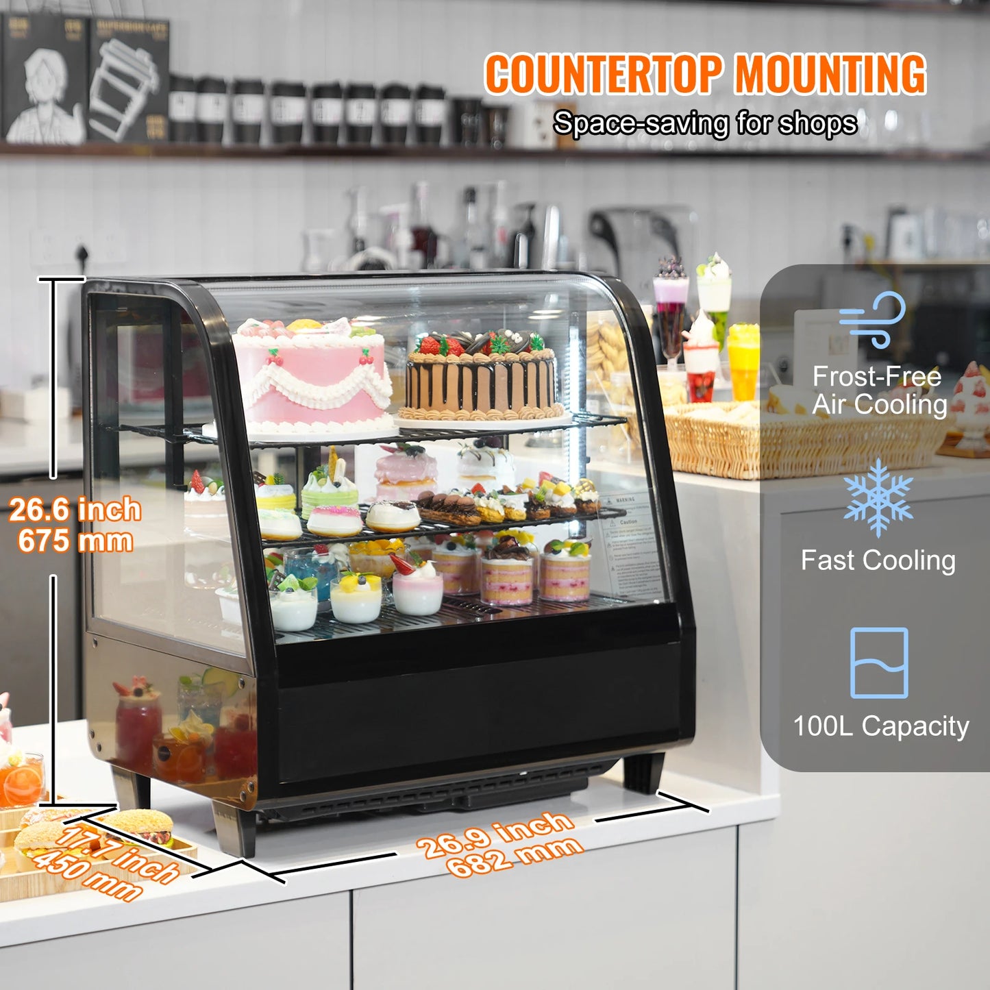 SucceBuy Countertop Refrigerated Display Case Pastry With LED Lighting