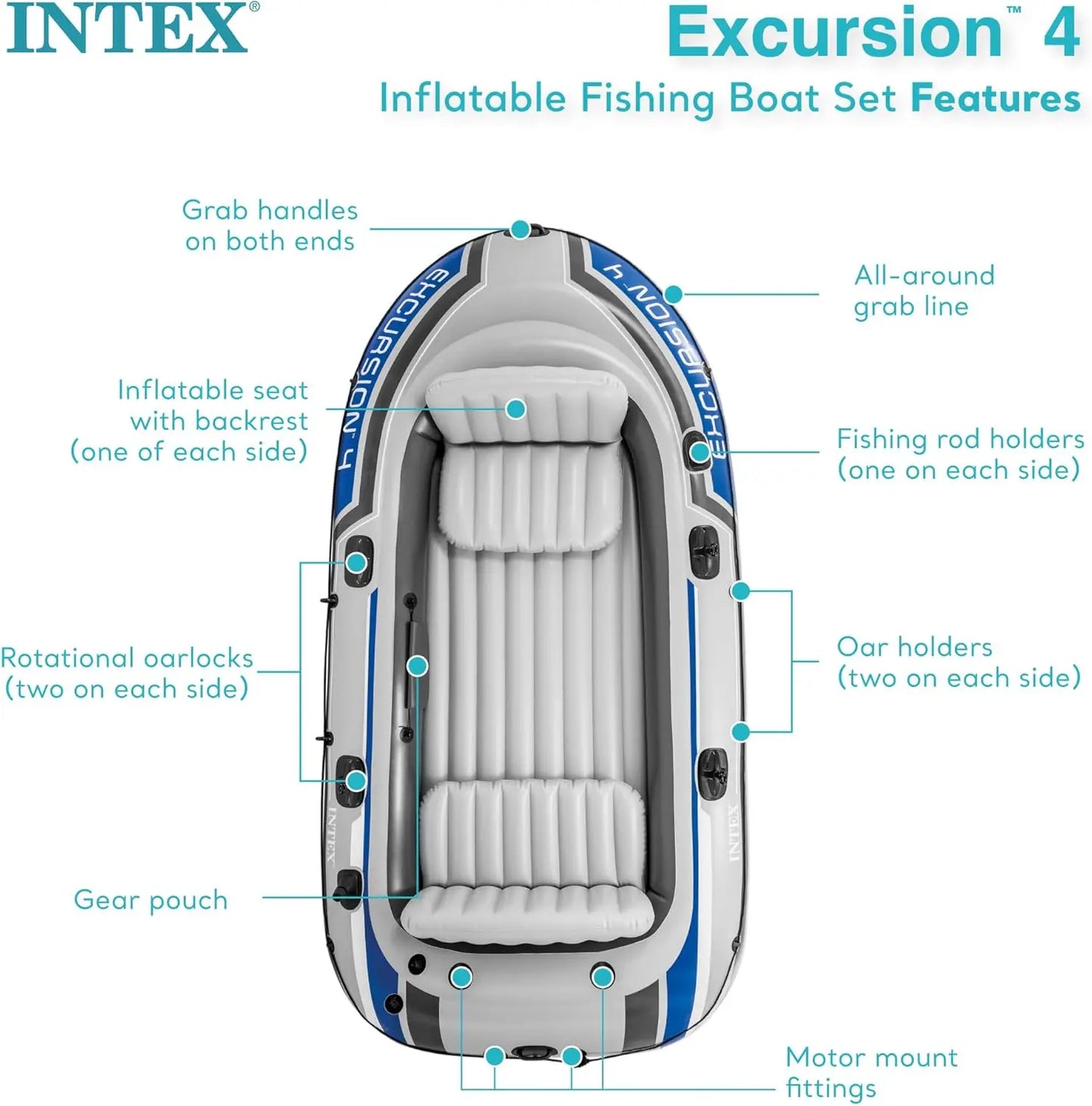 Inflatable Boat Set With Adjustable Seats Fishing Rod Holders Oars
