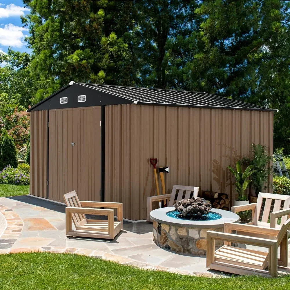 Metal Outdoor Storage Shed With Lockable Door For Garden Tools
