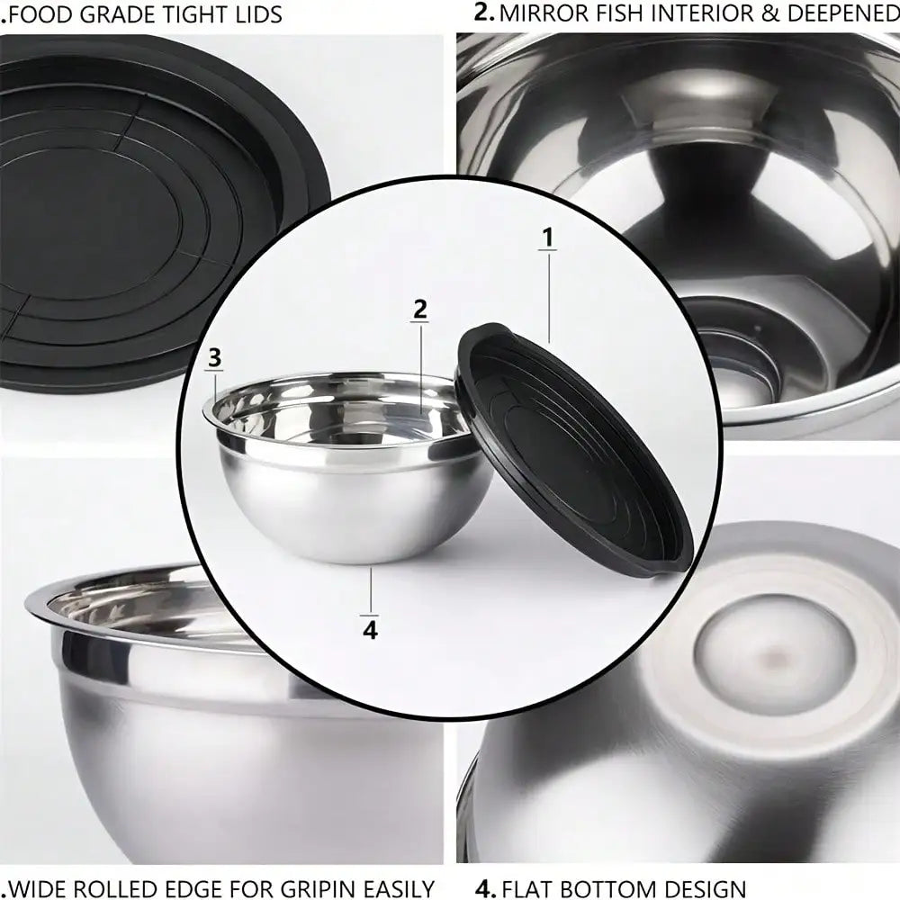 7PC Food Grade Stainless Steel Mixing Bowls Set,Kitchen Bowl, Salad Bowl, Metal Mixing Bowl,Nesting Stackable Deep Basin with Sealed Lid,BPA Free Dishwasher Safe for Cooking Prep,Fruit Washing, Marinating, Salad Making,Food S by S And B Enterprise