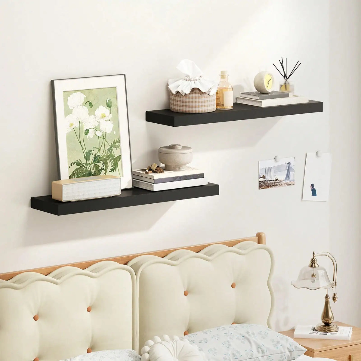 Floating shelves set of 2, 22-inch black MDF wall-mounted shelves for farmhouse decor