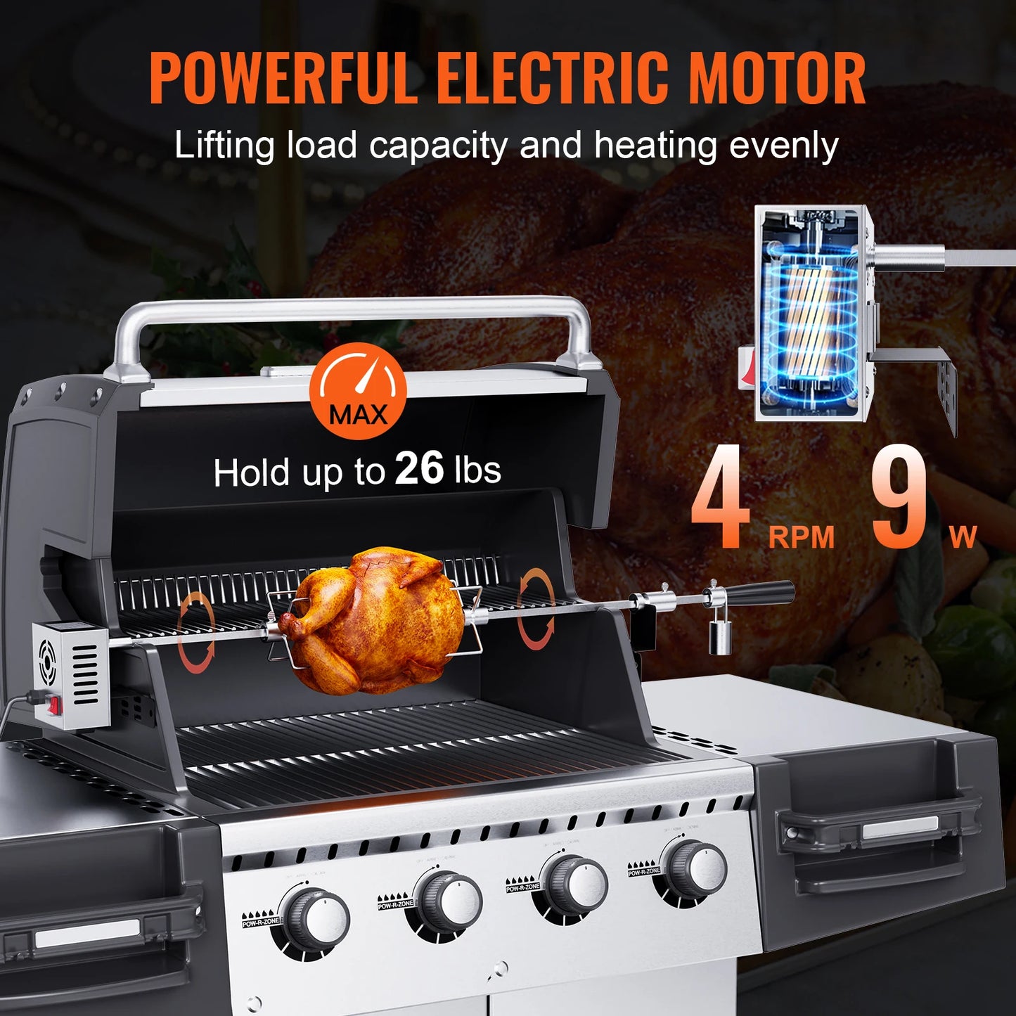 SucceBuy 39-56inch Universal Grill Rotisserie Kit for Grills Electric BBQ Grill w/Motor Stainless Steel Automatic Grilling Kit by S And B Enterprise